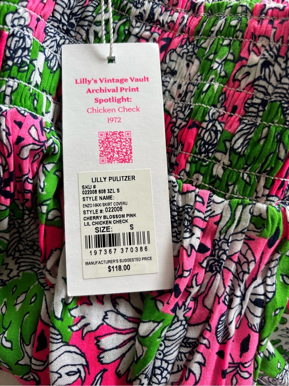Lilly Pulitzer maxi skirt in vintage vault print of Chicken Check. NWT - Picture 4 of 6